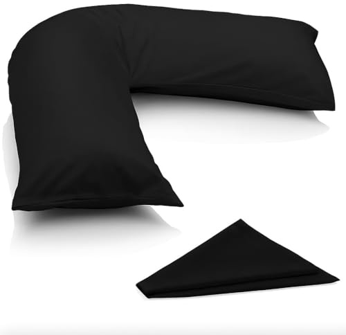 ARLINENS V Pillow With Pillowcase - Orthopedic V Pillow, Hollow Fiber V Pillows For Neck, Back, Pregnancy & Nursing Support Pillow-with polycotton pillowcase Standard Size 74 x 34cm (Black)