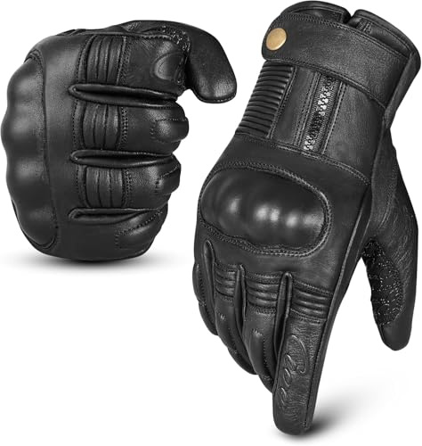 RideMaxx Motorcycle Gloves Geniune Leather Motorbike Gloves Black Leather Gloves Touchscreen Biker Gloves (Black, L)