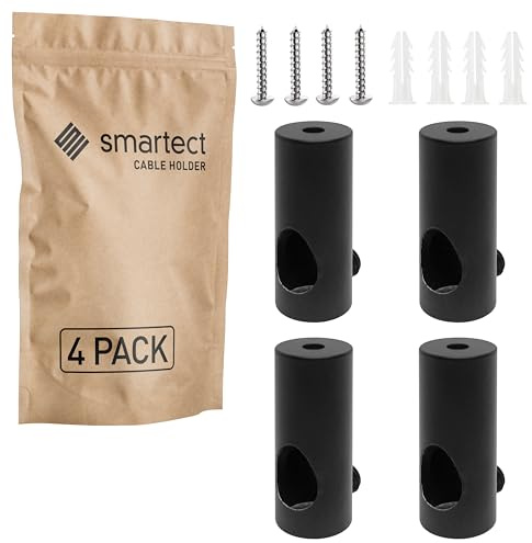 smartect Aluminium Wand- und Deckenpins 4 Stück für Textilkabel in Schwarz | Ø14 x 35mm Deckenbefestigung mit Schrauben und Dübeln, Affenschaukel Aufputz-Kabelhalter für eigenes DIY Projekt