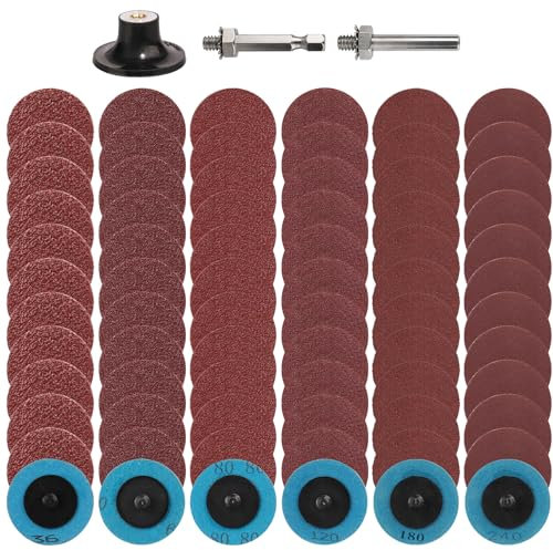 Shineboc 72 Pièces 50mm Disques Abrasifs De Remplacement Rapide, Disques Abrasifs Roloc 36/60/80/120/180/240 Avec Support 1/4, Pour Outil De Meuleuse Rotative De Perceuse