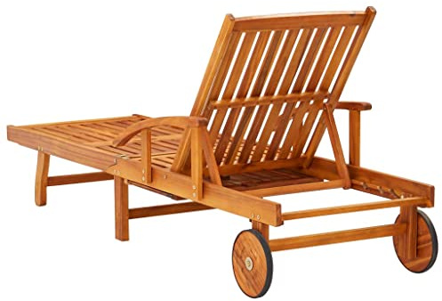 Kavolet 2 STK. Sonnenliege klappbar mit Rädern, Gartenliege Liegestuhl Holz Relaxliege Garten Klappliege Gartenliegestuhl Holzliegen Outdoor, Massivholz Akazie