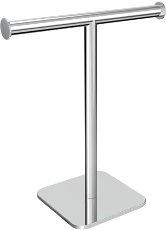RUACQ T-Shape Hand Towel Holder Stand, 12inch Weighted Base Towel Rack, Countertop Towel Holder for Bathroom, 304 Stainless Steel, Heavy Duty (Chrome)