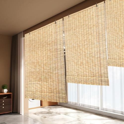 Outdoor Vorhang Wetterfest,Bambusrollo Aussenbereich,Senkrechtmarkise Außen,Natural Schilf,Rollo Bambus Jalousien Innen,Sonnenschutzrollo Raffrollo,Sichtschutz Balkon Sonnenschutz(Color:Natural,Size:(