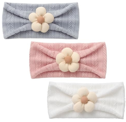 DRESHOW 3 Paket Blomsterpanneband i Nylon för Flickor Handgjorda Hårtillbehör för Nyfödda och Små Barn