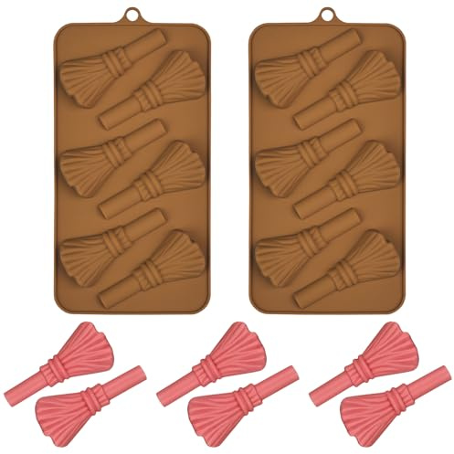 EDUEE Molde de silicona para Halloween, escoba de bruja, chocolate, 2 piezas, escoba de bruja, barra de pretzel, molde de galletas de caramelo (3.15 x 1.5 pulgadas)