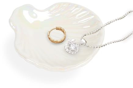 Dmnnlp Trinket Dish Shell, Unique Gifts for Women Jewellery Dish, Birthday New Home Gifts for Her, Ceramic Decorative Trinket Tray for Decorating Room Bedroom Rings Earrings Necklace Storage (White)