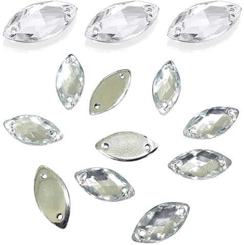 Perlin Acryl Strasssteine Aufnaehen Oval 12x6 mm Crystal Klar 150 Stueck | Klare Acryl Naehsteine fuer Kleidung Taschen Schuhe Kostueme Tanzoutfits Buehne Karneval und DIY Textildeko