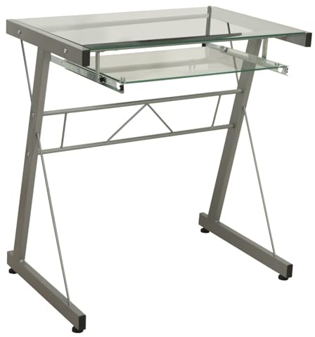 HABITMOBEL Mesa Escritorio Ordenador Metal y Cristal con Bandeja Extraible