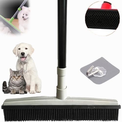 Petibo Pet Broom, Petibopet Broom, Pet Hair Removal Broom, Fur Remover Broom, Silicone Broom Pet Hair, Pet Broom for Carpet, Rubber Broom for Pet Hair on Carpet (Gray)