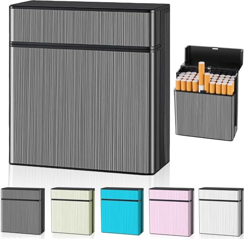 Hengrongshen Zigarettenetui für 40 Zigaretten, Groß Zigarettenetui Metall, Magnetisierte Deckel Zigarettenbox XXL, Zigaretten Box für Damen Herren (Schwarz)