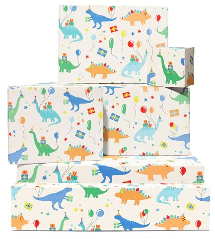 Geschenkpapier Dinosaurier – 6 Blatt Geburtstagsgeschenkpapier – Dino-Geburtstagsparty – Geschenkpapier Kinder Sohn Enkel – mit Aufklebern – von Central 23