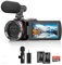 Caméscope 4K, caméra de vlogging 64 MP 60 fps avec microphone sans fil pour YouTube, écran rabattable ultra HD de 7,6 cm, zoom numérique 21x avec carte SD de 64 Go, télécommande et 2 piles
