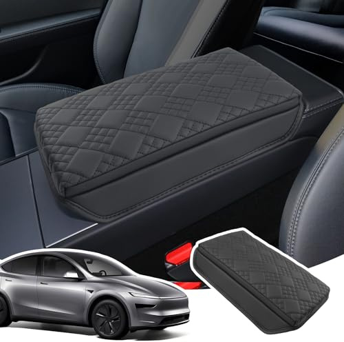 LANGBEAN Copribracciolo per Tesla Model Y Juniper 2025 2026 2027 | Copertura per Bracciolo Console Centrale, Protezione Materiale Pelle PU Ispessita, Accessori Alzare il Bracciolo 3CM, Nero