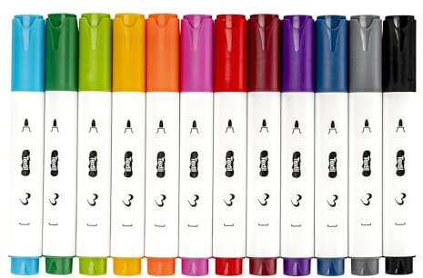 Ideen mit Herz Textil-Marker | Stoffmalstifte | Fabric-Marker | waschmaschinenfest | mit feiner, dünner Spitze | auf Wasserbasis | Airbrush-Pen | 12 Stück