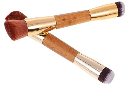 SAFIGLE Brochas de Maquillaje Profesional 2 Piezas Mango de Bambú Dorado, sin Caída Setting, Adecuado para Rubor Facial y Polvos