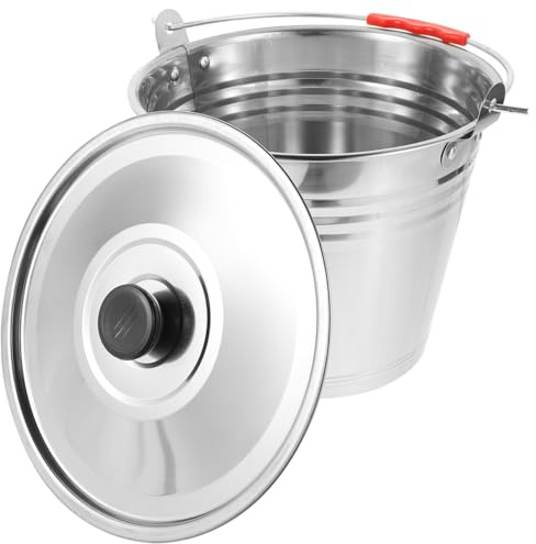 Ipetboom Cubo Multiusos de Acero Inoxidable con Tapa, Mayor Capacidad y Asa Estable, para Leche en Casa y Hostelería