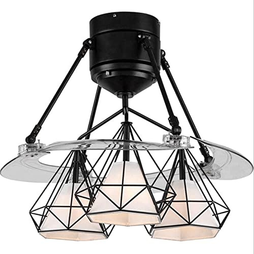 Ventilateur de Plafond Industriel Vintage, Lustre LED en métal pour Chambre à Coucher, Trois Vitesses et Fonction de Flux d'air réversible Moderne (Double Commande Noire)