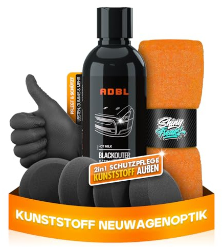 Shiny Freaks Kunststoffpflege Auto Set: ADBL Blackouter - Kunststoff Auffrischer (200ml) Farbauffrischung ausgebleichter Kunststoffe im Fahrzeugaußenbereich, dauerhafter Schutz und seidenmatter Glanz
