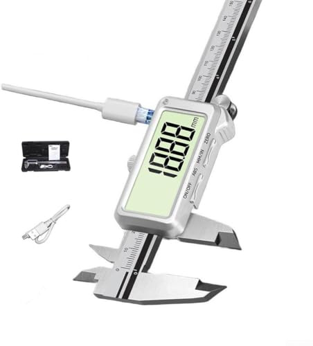 Calibre digital recargable de acero inoxidable USB-C pantalla grande 0 01 mm precisión duradera 150 mm 200 mm 300 mm medidor industrial para aplicaciones profesionales (B)