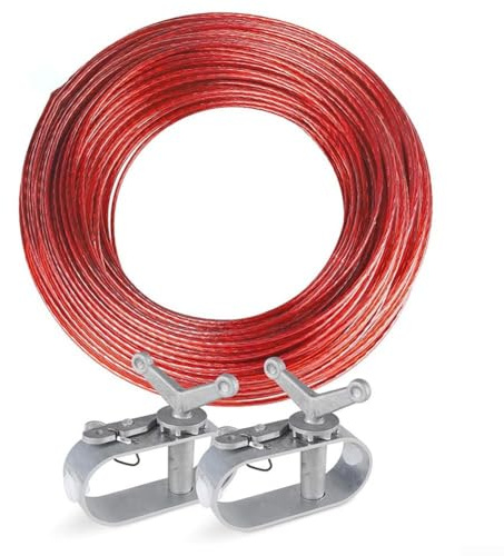 Niceminiwall Kit de treuil pour piscine hors sol – 30,5 m avec tendeurs de fil et matériel de fixation, plastique rouge et acier pour bâche de sécurité pour utilisation hivernale