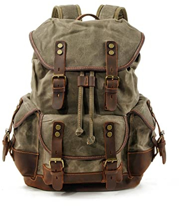 FANDARE Ryggsäck Daypack 15,6 tum laptop business ryggsäck för kvinnor män stor volym 21,6 l vandringsryggsäck med retrodesign lätt fritidsryggsäck för resor utomhus, Militärgrön A, L