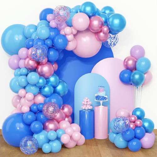 Arche Ballon Bleu Rose-QIFU 108 Ballon Rose Violet Bleu Pastel Foncé Ballons Helium Confettis Decoration Anniversaire Garcon Pour Fille Gender Reveal Baby Shower Mariage Birthday Decoration Piscine