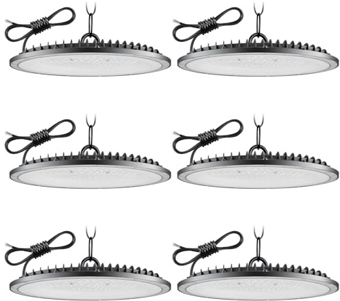 300W 6 Pieza UFO LED Lámpara de Alta Bahía,6500K Blanco Frío Focos LED Interior Techo,30000LM Iluminación de Almacén,IP65 Impermeable Lampara Industrial,Naves Industriales para Garaje Fábrica Taller