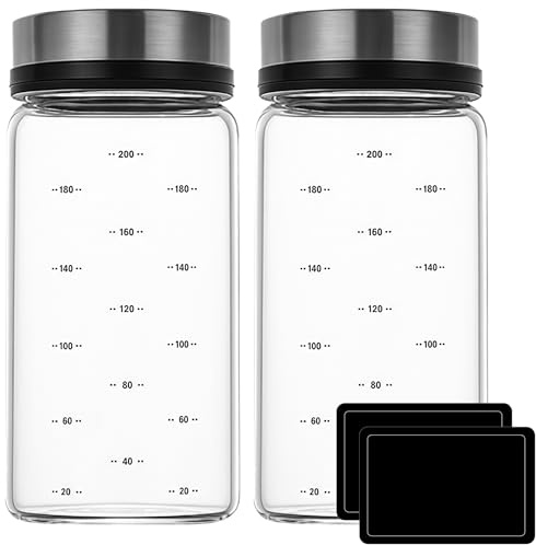 Bangbobi Ensemble de salières et poivreries 2-en-1, salière de 200 ml grande avec couvercle, salière à sucre glace et shaker au cacao, distributeur d’épices en verre borosilicate pour cuisine et grill