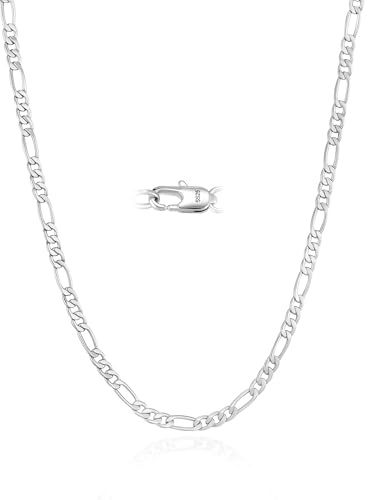 Cheria 3/5 mm silverkedja herr 925 silver och 14k guldkedja män, pansarkedja & figarokedja, halsband män – 50/55/60 cm
