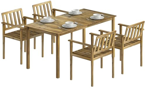 Outsunny Set Tavolo e Sedie da Giardino 5 Pezzi in Legno Acacia Color Teak
