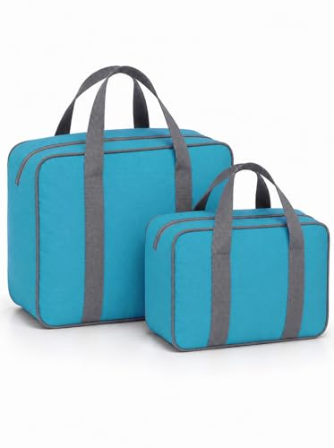 GX GARGIX Coppia Borse Termiche Mare Grande + Piccola – Set 2 Borse Frigo con Interno Isolante, Manici Resistenti e Zip, Ideali per Spiaggia, Picnic, Campeggio e Spesa Refrigerata (GX/TERM-CELESTE)