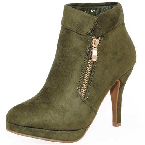 TOP Moda George-40 Ankle Wrap Boots, Olive Suede, 7