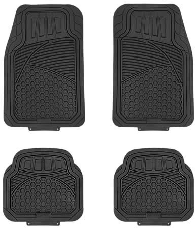 Amazon Basics Heavy Duty Thick PVC Car Floor Mats, Anti-Slip, Easy to Clean, Universal Trim-to-Fit All-Weather for Automotive SUV Sedans Trucks, 4-Piece, Solid Black