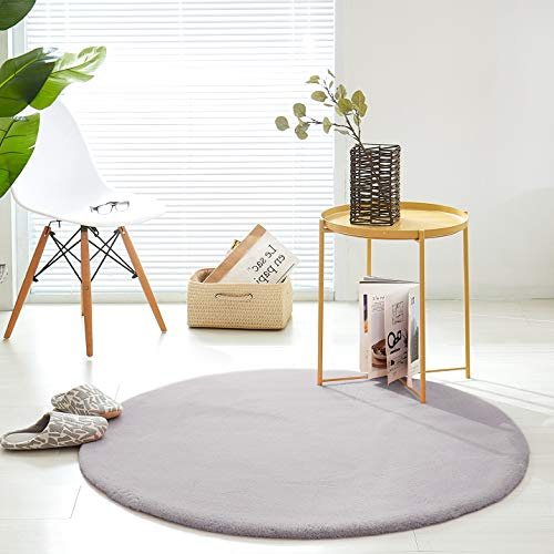 Kunst-Fell-Teppich Kurzflor | Flauschiger Wohnzimmer-Teppich, als Schlafzimmer Deko oder Kinderzimmer | rutschfest und waschbar in Waschmaschine | Grau - Rund 120cm