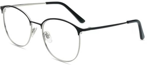 Firmoo Anti Blaulicht Brille ohne Sehstärke Herren Damen Augenbrauenlinie Computerbrille Entspiegelt Metallbrille Blaulichtfilter Brille mit Federscharnieren(Silver-Schwarz)