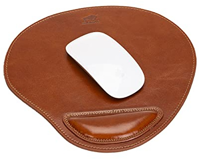 Solo Pelle - Hochwertiges Leder Mauspad mit Handgelenkauflage - Mousepad aus echtem Leder - Unterlage für Computermaus - Leather Pad - Handarbeit Made in Europa (Cognac Braun)