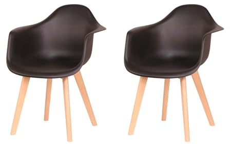 BenyLed Pack de 2 Sillón Tower Silla de Comedor Silla Escandinava, Pata Madera de Haya, Estilo Nórdico (Negro)
