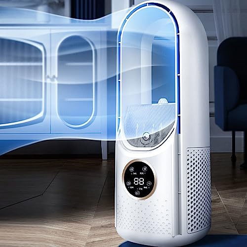 Ventilador sin Aspas para Oficina, Ventilador de Escritorio de 11,8 Pulgadas, Pequeño Ventilador de Mesa USB Silencioso con 6 Velocidades, Temporizador y Luz LED de 5 Colores