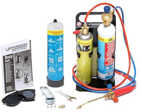 ROTHENBERGER Industrial Autogenschweiß- und Hartlötgerät Roxy Kit Plus, inkl. 2 x Sauerstoffeinwegflasche 110bar-930 ml und 1 x Maxigas-600 ml und umfangreichem Zubehör
