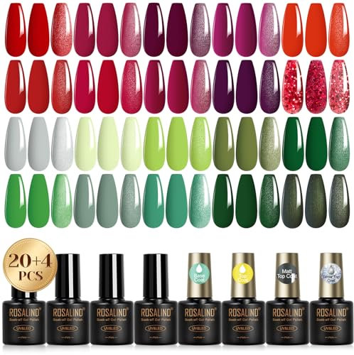 ROSALIND UV Gel Nagellack Set,24 Stück Gel Nagellack Rot Lila Orange Grün Grau Mini Farbgel Gelnägel, Soak-Off UV Nail Polish für Nagel Design Geschenk