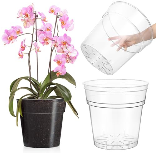 Baderke Paquete de 3 macetas transparentes de plástico transparente para orquídeas de 9.8 pulgadas, maceta extra grande transparente con agujeros para plantas