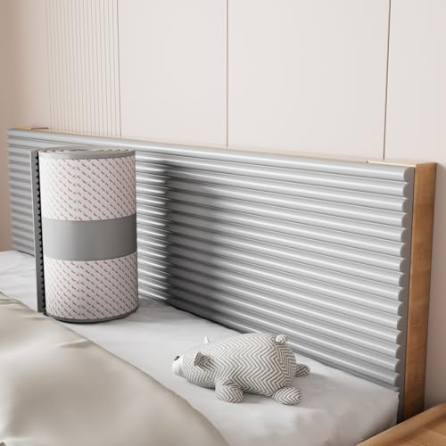 APMOE Protector Pared de Espuma para Niños Autismo - 200 cm Acolchado Pared Niños, 3D Panel Decorativo Pared Cabecero Adhesivo para Guardería/Tatami/Cama Niños, Mantenerse Caliente(Gris,20x200 cm)