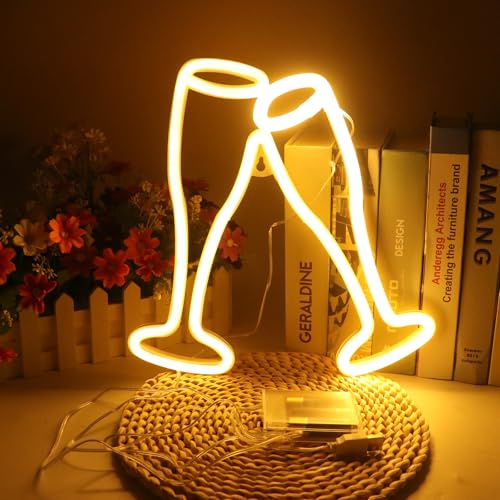 LUFEIS Bicchiere da Vino Insegne al Neon, Birra Insegna al Neon, Cocktail Luci al Neon Decorative,Birra Luce al Neon per Bar Sala Giochi Decorazione Della Parete Matrimonio Festa a Casa (Bianco Caldo)