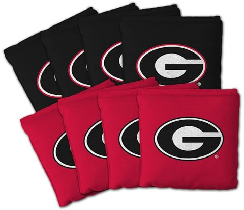 YouTheFan NCAA Georgia Bulldogs Set of 8 Cornhole Bags | All Weather Bags, Dual Sided Slide & Stop - Regulation 6” x 6” Size With Carry Case, Officially Licensed