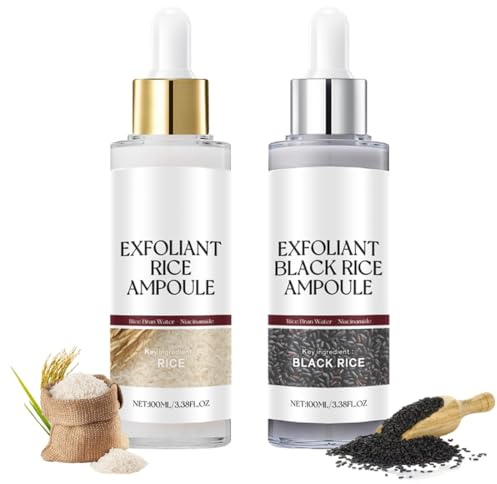 GXGM 2 Pezzi Fiala di Riso Essenza, Black Rice Ampoule White Rice Peeling, Riso Bianco e Nero Come Esfoliante, Apertura dei Pori, Peeling Delicato, Rimozione dei Punti Neri