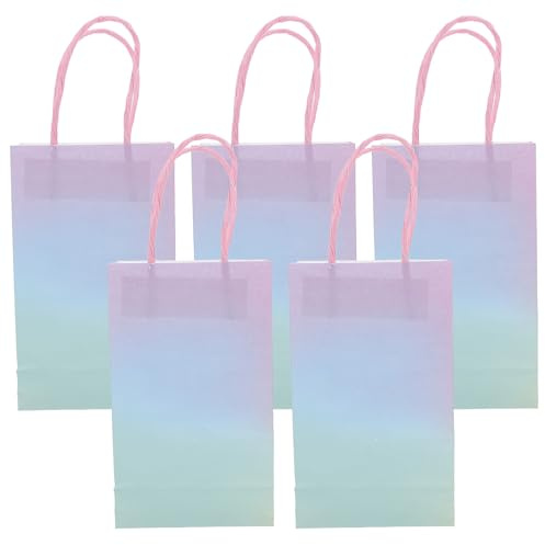 GANAZONO 5 Stück Teiliges Bunte Papiertragetaschen mit Henkel Robuste Geschenk Party Favor Papiertüten Leicht Reißfest für Kindergeburtstag Süßigkeiten Kleine Geschenke