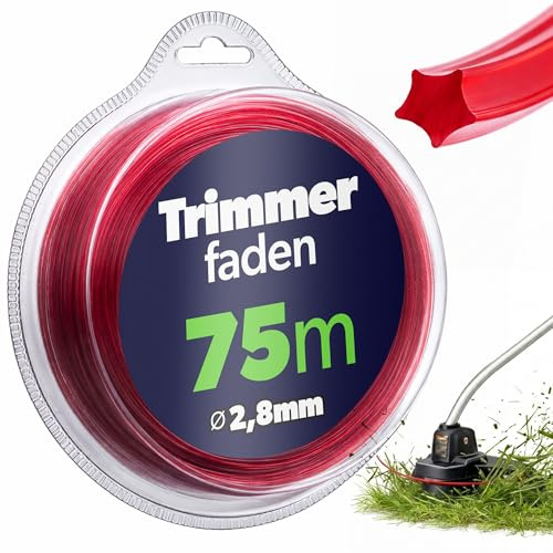 KADAX Hilo de corte en forma de estrella de 2,8 mm x 75 m, hilo para desbrozadora y desbrozadora, hilo para desbrozadora, accesorios de jardín (rojo)