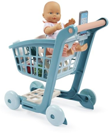 Jouets Ecoiffier - 1658 - Chariot + Poupon + 7 Accessoires - Caddie Bébé avec Siège Amovible - Jeu d'Imitation Courses - Dès 18 Mois - Fabriqué en France