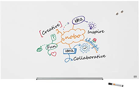 Nobo Glas Magnet-Whiteboard mit herausnehmbarem Stiftehalter, 1260 x 710 mm, InvisaMount Befestigungssystem, Impression Pro, Brillantweiß, 1905177 | Rahmenlos, 57'' - BxH 1264 x 711 mm, weiß