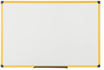 Bi-Office Ultrabrite Whiteboard - 150 x 100 cm - Magnetisch Magnettafel mit gelber Alurahmen und Stifteablage